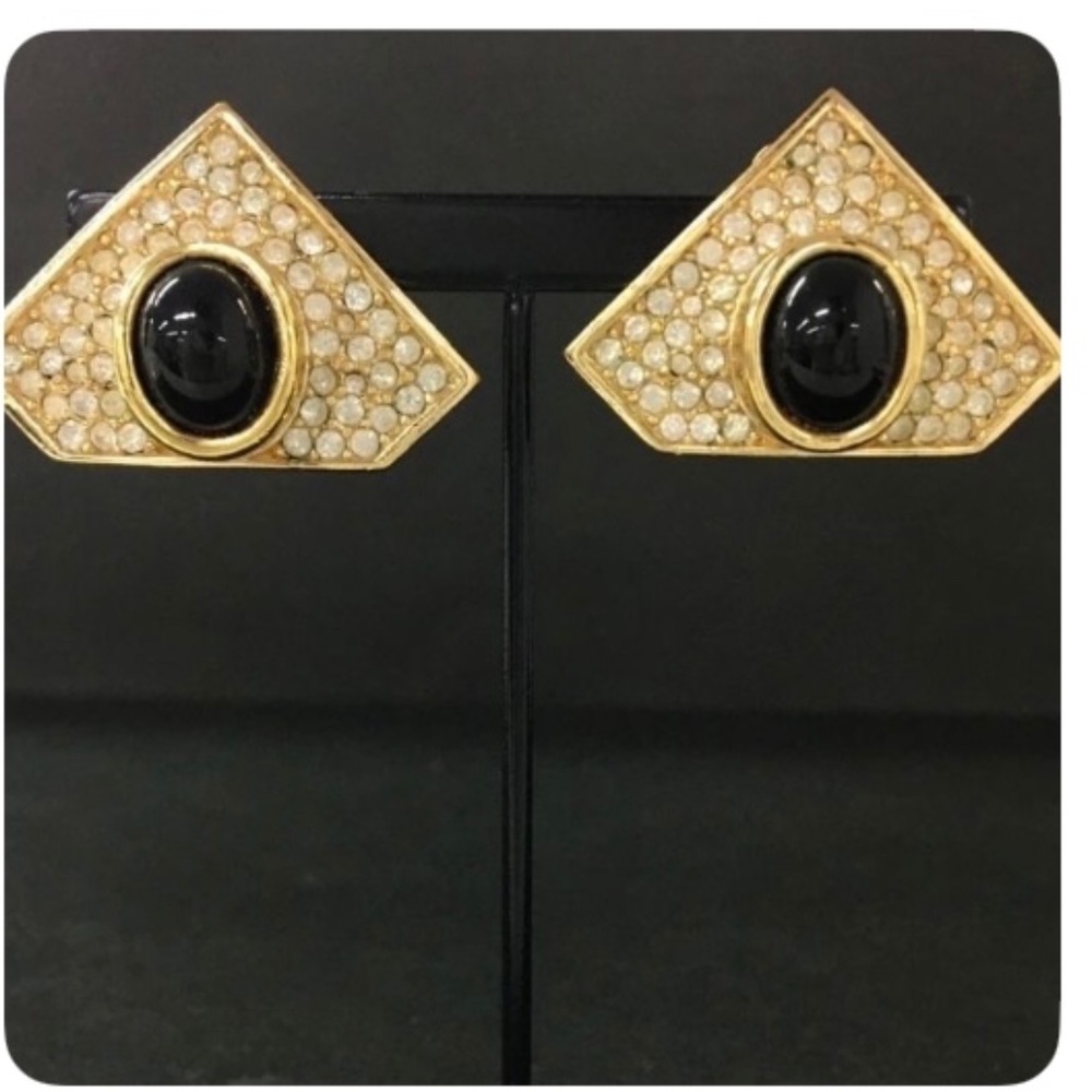 Christian Dior Gold Tone Rhinestone Earrings With COA